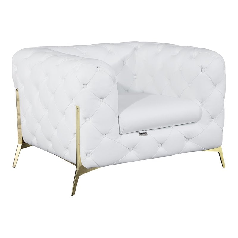 Pemberly Row Modern Genuine Italian Leather Upholstered Chair in White