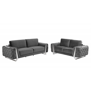 Pemberly Row Modern Transitional Italian Fabric Sofa Set in Gray