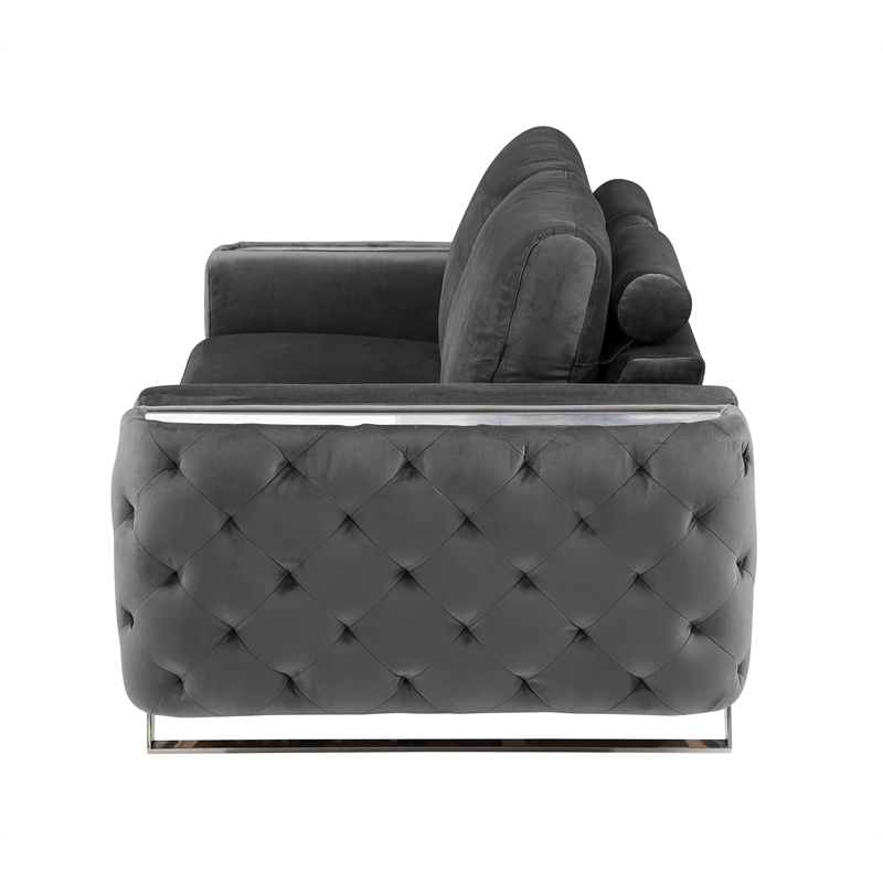 Pemberly Row Modern Transitional Italian Fabric Sofa Set in Gray