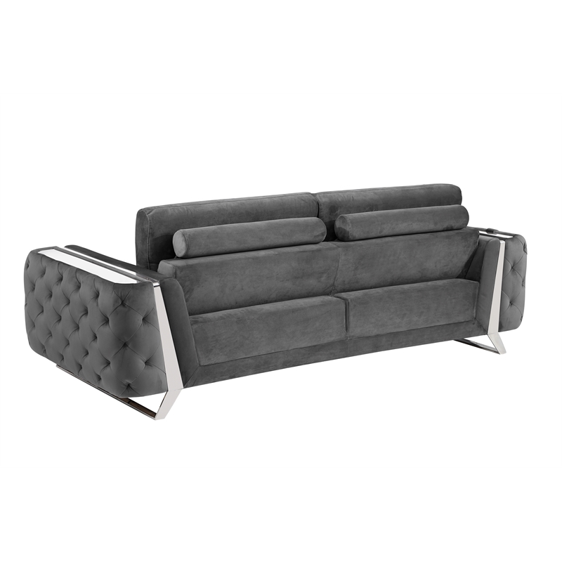 Pemberly Row Modern Transitional Italian Fabric Sofa Set in Gray