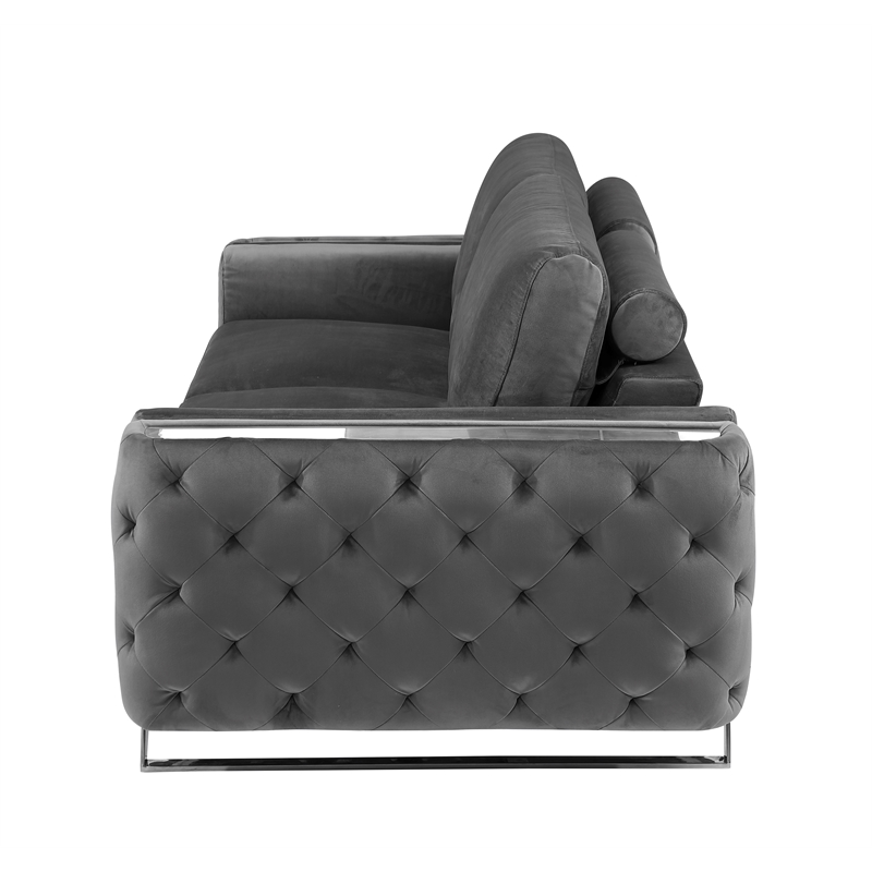 Pemberly Row Modern Transitional Italian Fabric Sofa Set in Gray
