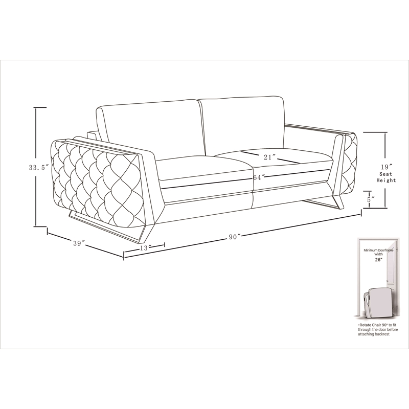 Pemberly Row Modern Transitional Italian Fabric Sofa Set in Gray
