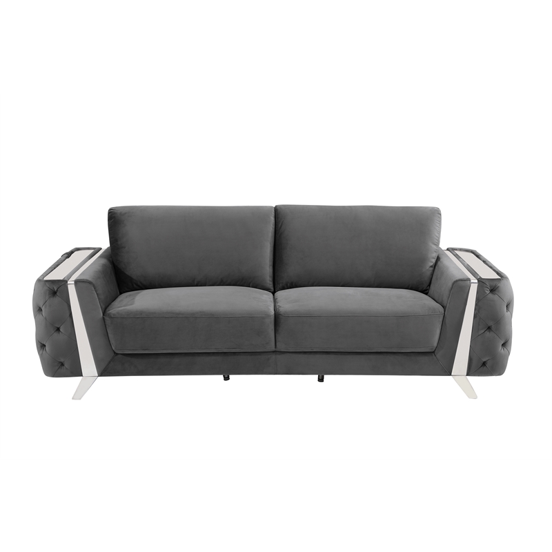 Pemberly Row Modern Transitional Italian Fabric Sofa in Gray