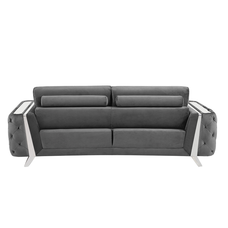 Pemberly Row Modern Transitional Italian Fabric Sofa in Gray