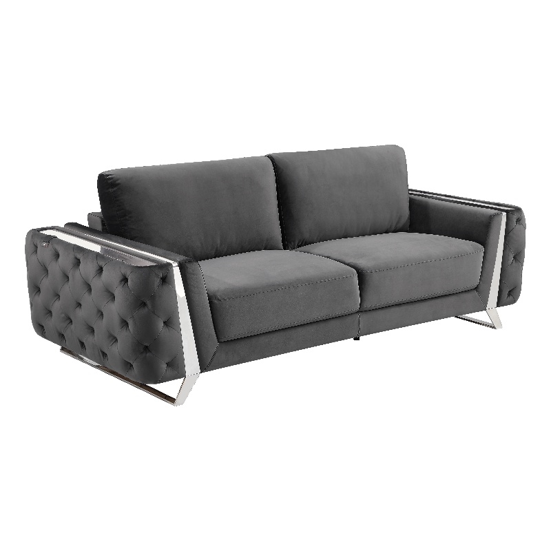 Pemberly Row Modern Transitional Italian Fabric Sofa in Gray