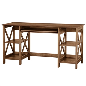 Pemberly Row 58&quot Engineered Wood Writing Desk in Rustic Oak Brown
