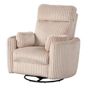 Pemberly Row Modern Large Corduroy Fabric Swivel Recliner in Ivory