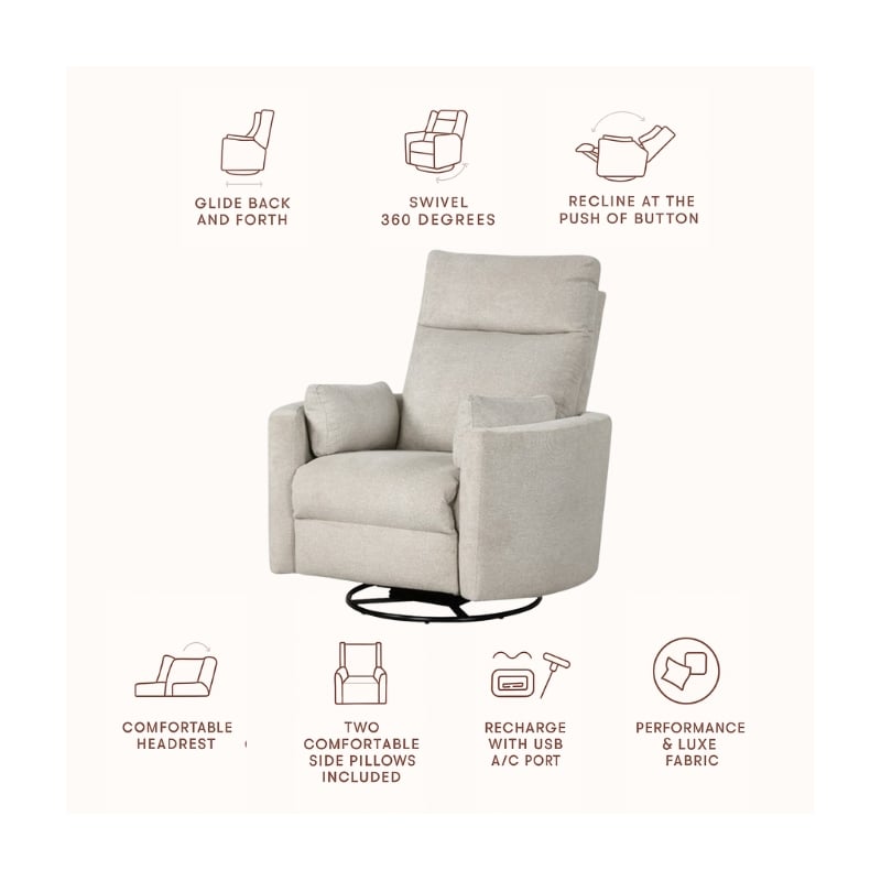 Pemberly Row Modern Polyester Fabric Swivel Recliner in Natural Quartz