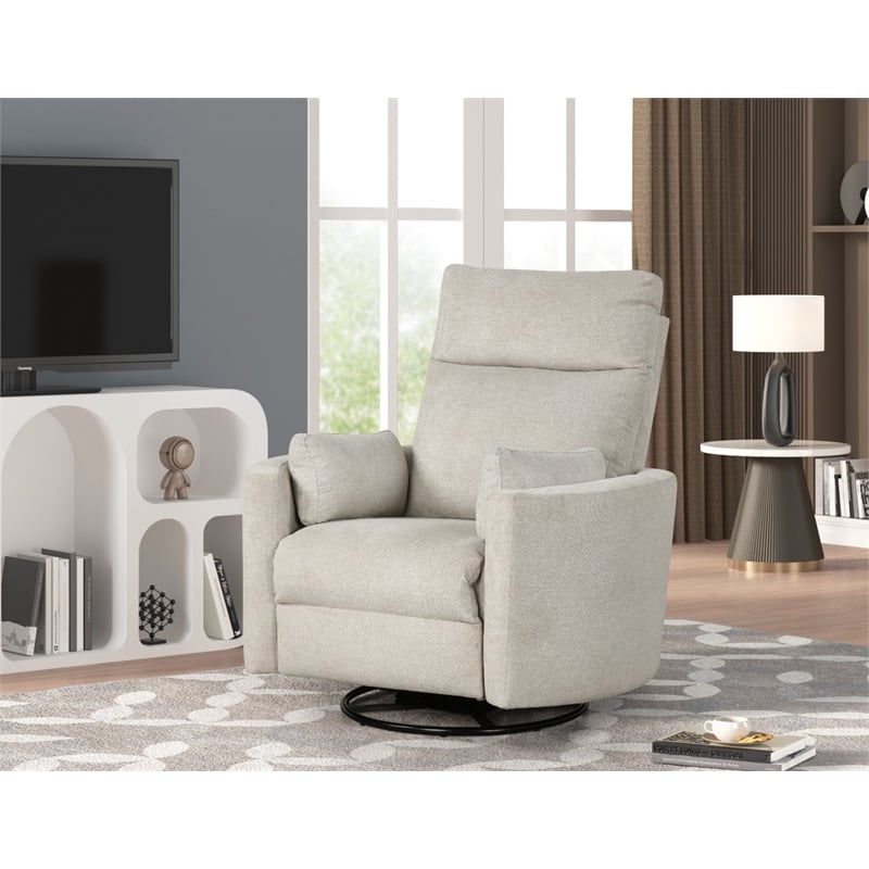 Pemberly Row Modern Polyester Fabric Swivel Recliner in Natural Quartz