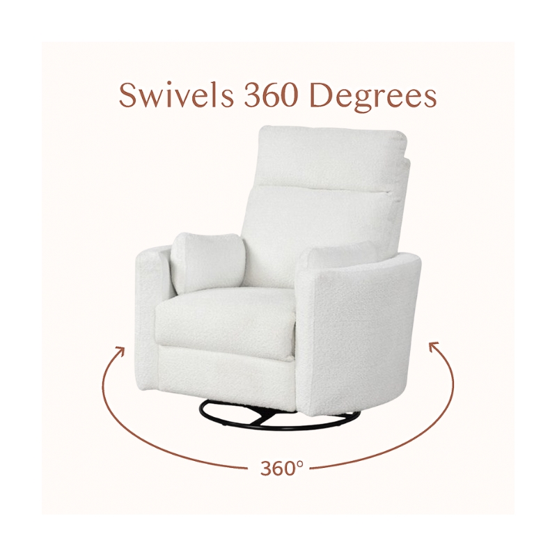 Pemberly Row Modern Chenille Fabric Swivel Recliner in Oyster White