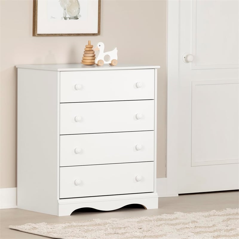 Pemberly Row Contemporary Wood 4-Drawers Chest in White Finish