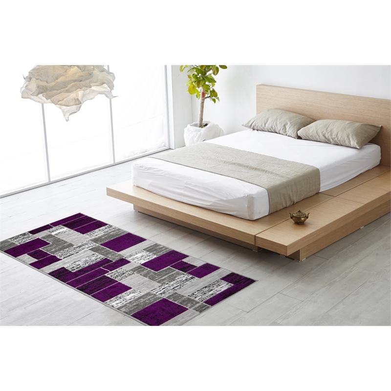 Pemberly Row Indoor Purple Brick Geometric 2' x 6' Fabric Runner Rug