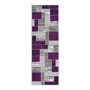 Pemberly Row Indoor Purple Brick Geometric 2' x 6' Fabric Runner Rug