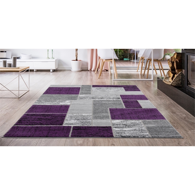 Pemberly Row Indoor Purple Brick Geometric 2' x 3' Fabric Area Rug