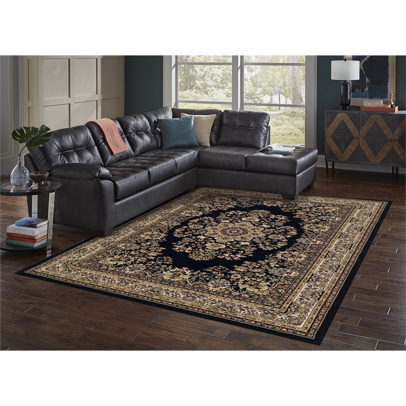 Pemberly Row Contemporary Black Oriental 5' x 7' Fabric Area Rug
