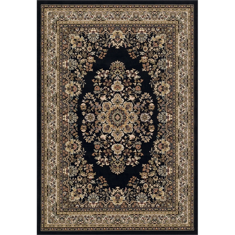 Pemberly Row Contemporary Black Oriental 5' x 7' Fabric Area Rug
