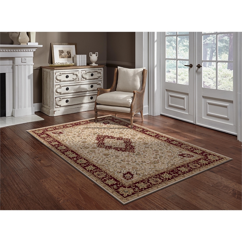 Pemberly Row Contemporary Beige Oriental 5' x 7' Fabric Area Rug