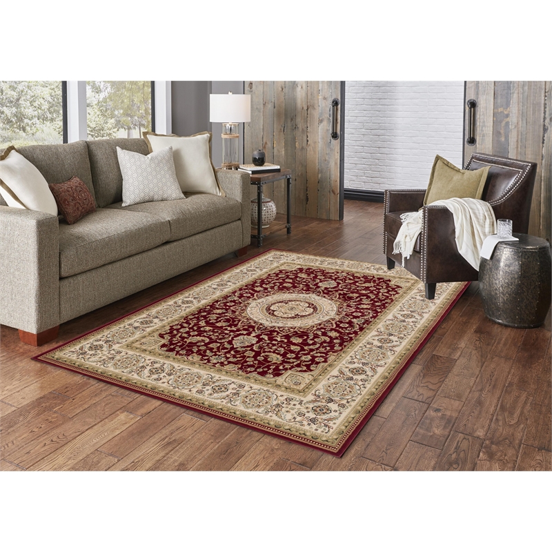 Pemberly Row Contemporary Red Oriental 8' x 10' Fabric Area Rug