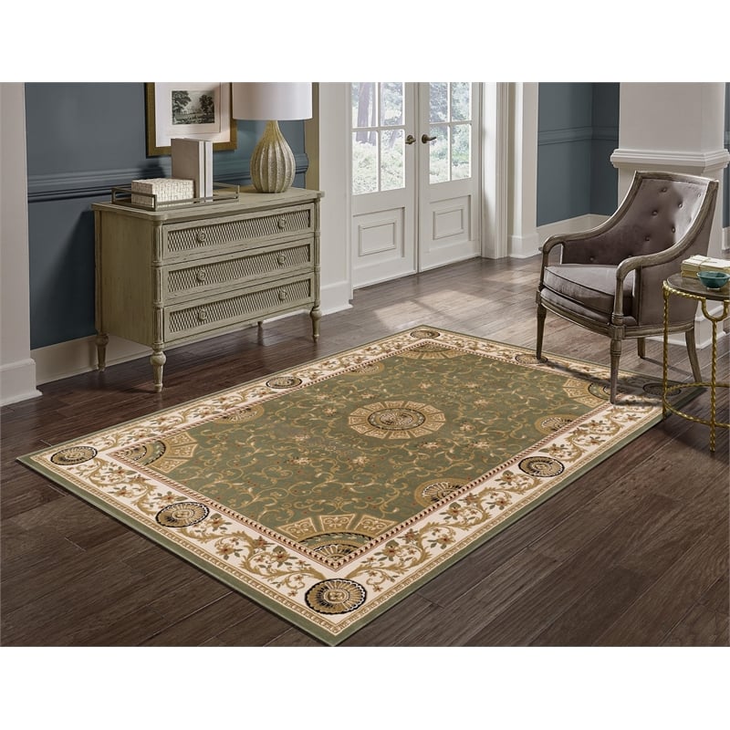 Pemberly Row Contemporary Green Oriental 8' x 10' Fabric Area Rug
