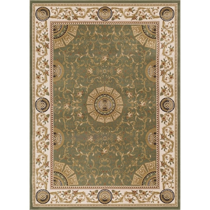 Pemberly Row Contemporary Green Oriental 8' x 10' Fabric Area Rug