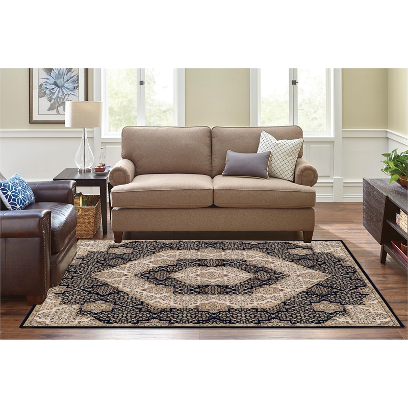 Pemberly Row Contemporary Blue Oriental 8' x 10' Fabric Area Rug