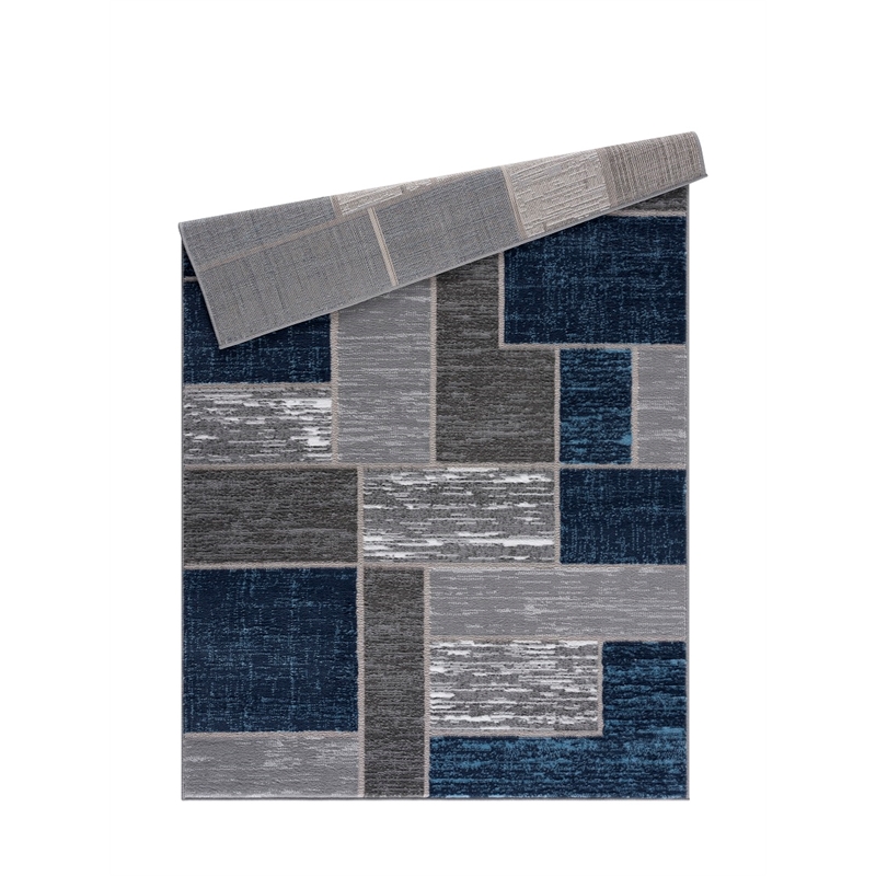 Pemberly Row Mid-Century Blue Geometric 8 ft. x 10 ft. Fabric Area Rug