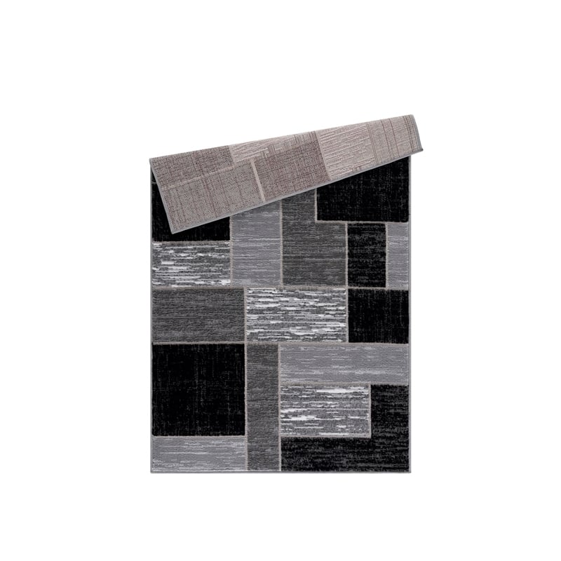 Pemberly Row Black Geometric 2 ft. x 6 ft. Fabric Runner Rug