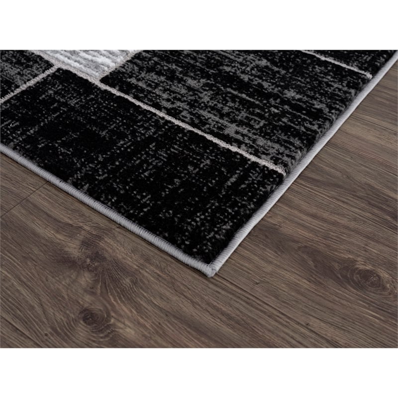 Pemberly Row Black Geometric 2 ft. x 6 ft. Fabric Runner Rug