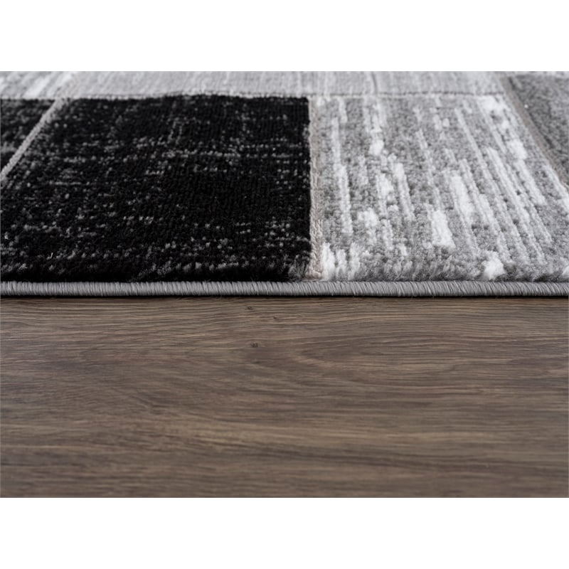 Pemberly Row Black Geometric 2 ft. x 6 ft. Fabric Runner Rug