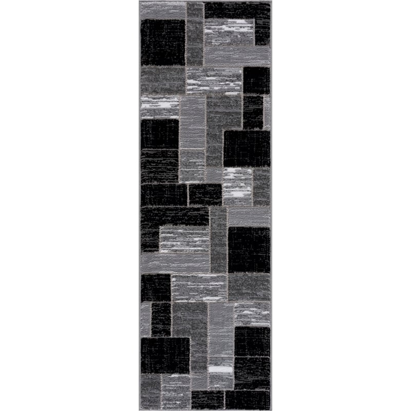 Pemberly Row Black Geometric 2 ft. x 6 ft. Fabric Runner Rug