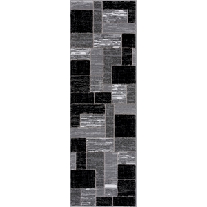 Pemberly Row Black Geometric 2 ft. x 6 ft. Fabric Runner Rug