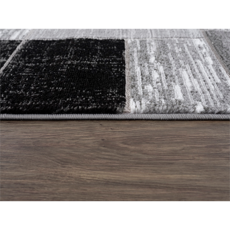 Pemberly Row Mid-Century Black Geometric 4 ft. x 6 ft. Fabric Area Rug