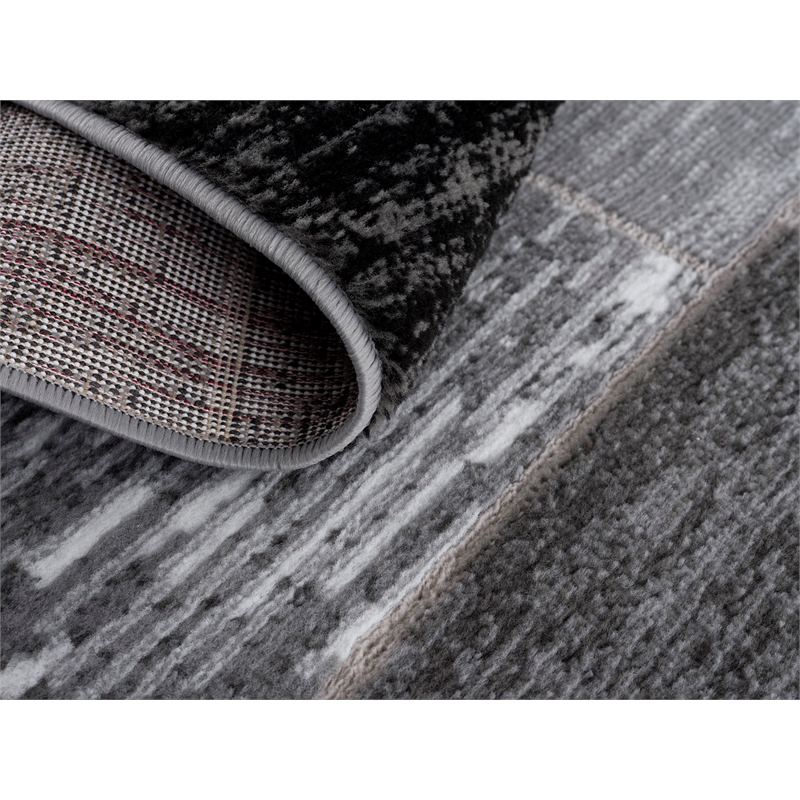 Pemberly Row Mid-Century Black Geometric 4 ft. x 6 ft. Fabric Area Rug