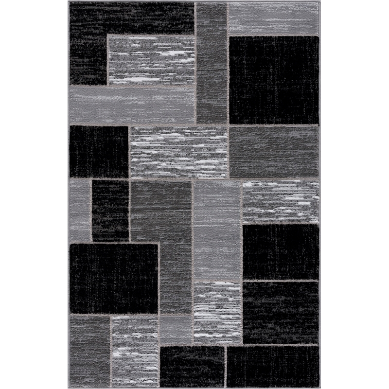 Pemberly Row Mid-Century Black Geometric 4 ft. x 6 ft. Fabric Area Rug