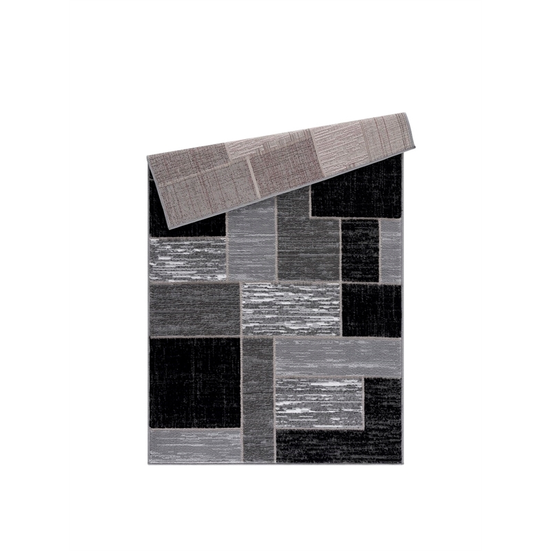 Pemberly Row Mid-Century Black Geometric 8 ft. x 10 ft. Fabric Area Rug
