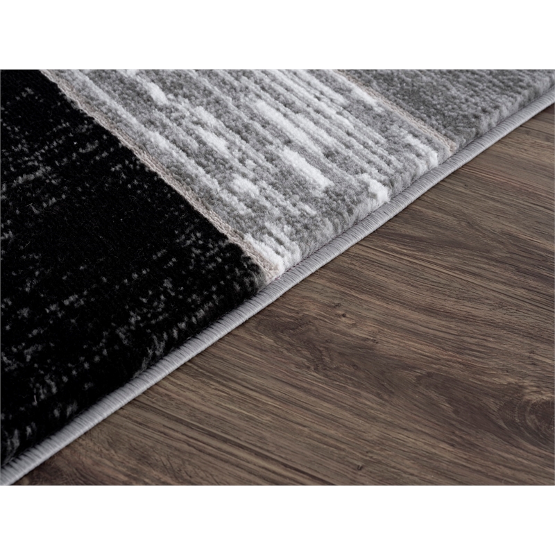Pemberly Row Mid-Century Black Geometric 8 ft. x 10 ft. Fabric Area Rug