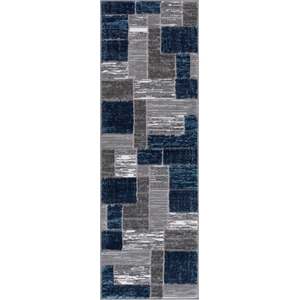 Pemberly Row Mid-Century Blue Geometric 2 ft. x 6 ft. Fabric Runner Rug