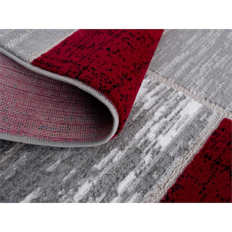 Pemberly Row Mid-Century Red Geometric 5 ft. x 7 ft. Fabric Area Rug