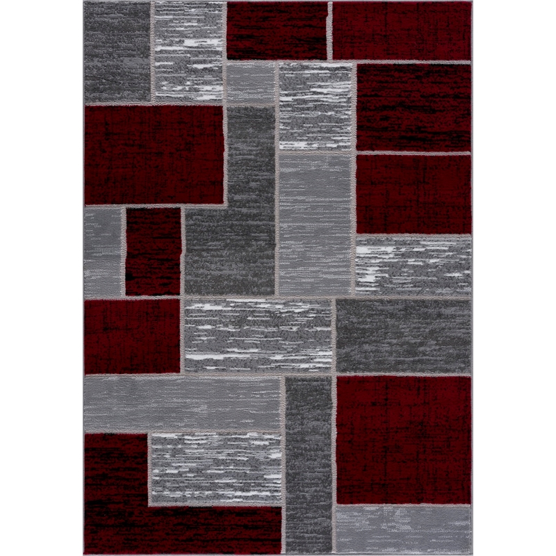 Pemberly Row Mid-Century Red Geometric 5 ft. x 7 ft. Fabric Area Rug