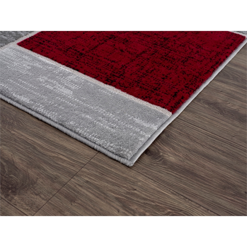 Pemberly Row Mid-Century Red Geometric 8 ft. x 10 ft. Fabric Area Rug