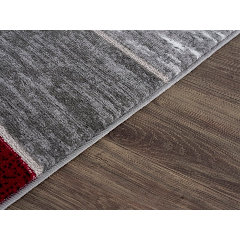 Pemberly Row Mid-Century Red Geometric 8 ft. x 10 ft. Fabric Area Rug