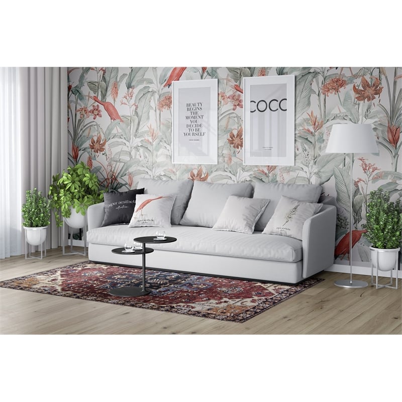 Pemberly Row Red Distressed Washable 8 ft. x 10 ft. Fabric Area Rug