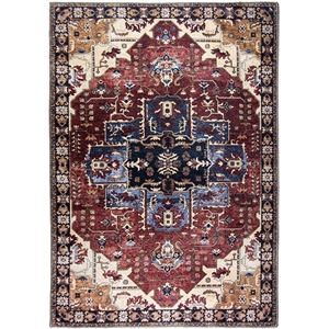 Pemberly Row Red Distressed Washable 8 ft. x 10 ft. Fabric Area Rug
