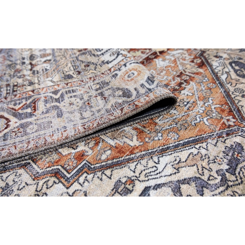 Pemberly Row Coral Distressed Washable 5 ft. x 7 ft. Fabric Area Rug