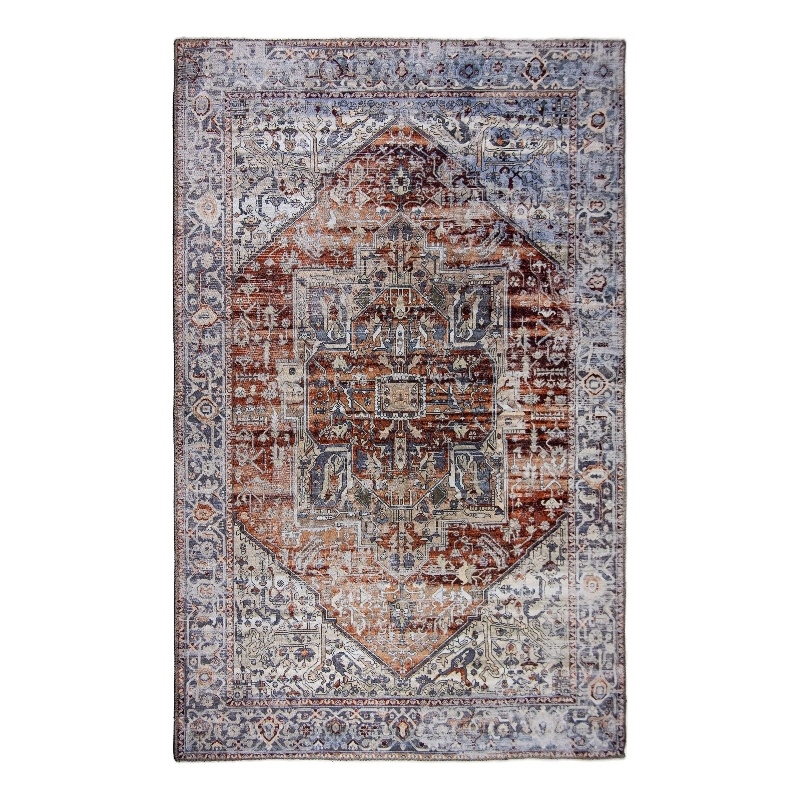Pemberly Row Coral Distressed Washable 5 ft. x 7 ft. Fabric Area Rug