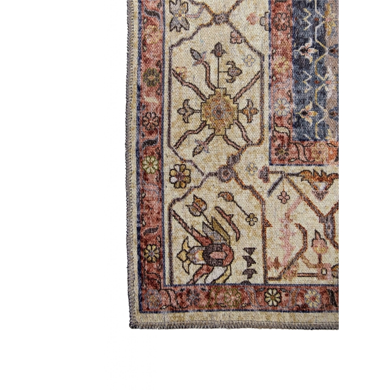 Pemberly Row Multi-Color Traditional Washable 2 ft. x 6 ft. Fabric Runner Rug