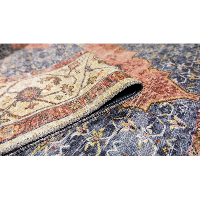 Pemberly Row Multi-Color Traditional Washable 2 ft. x 6 ft. Fabric Runner Rug