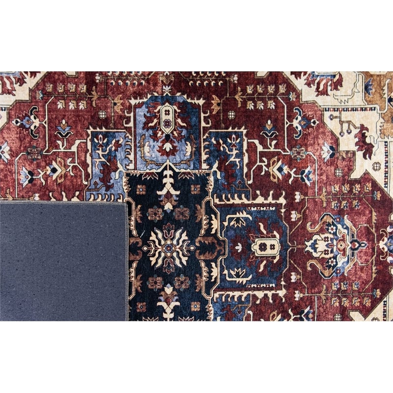 Pemberly Row Red Distressed Washable 5 ft. x 7 ft. Fabric Area Rug
