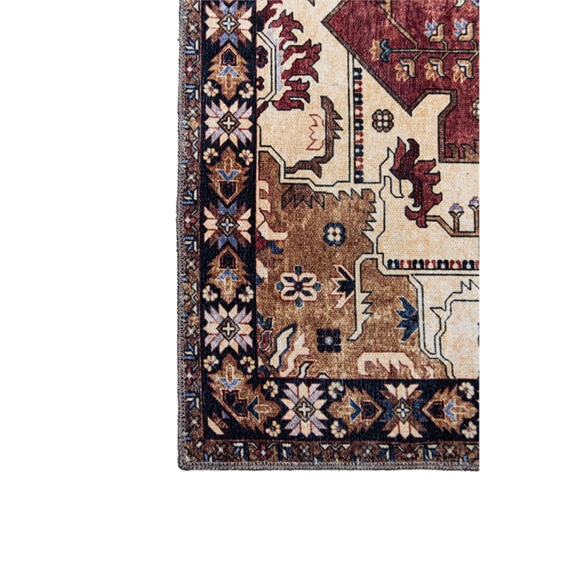 Pemberly Row Red Distressed Washable 5 ft. x 7 ft. Fabric Area Rug