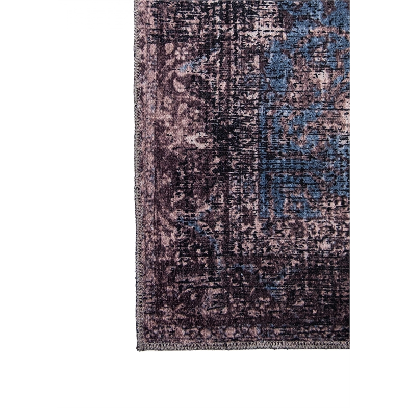 Pemberly Row Blue Distressed Washable 2 ft. x 6 ft. Fabric Runner Rug